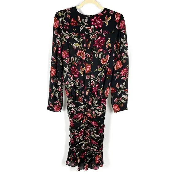 ALC Haven Dress Black Floral Silk Long Sleeve Mini‎ V-Neck Sz 6
